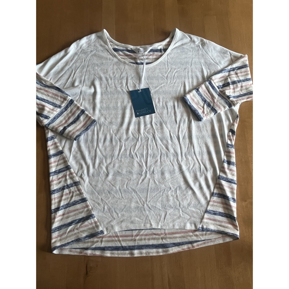 Market & Spruce Women's NEW Sweater Shirt Stripe‎ Sz M Medium 3/4 Sleeve Tunic